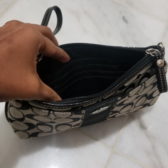 Coach Black Logo Wristlet Zipper Pouch - Picture 4 of 6